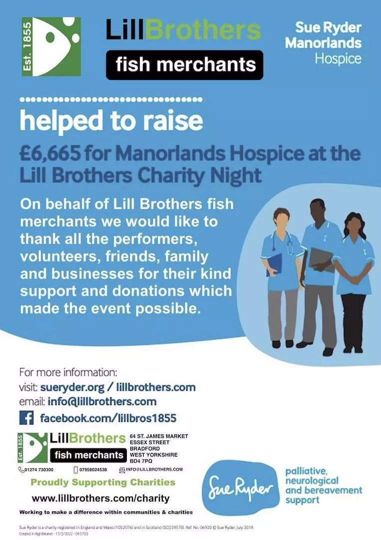 Sue Ryder 2018 Thank you letter to all the supporters that raised funds through Lill Brothers